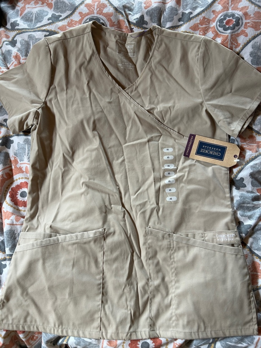 Cherokee Tan Wrap-Front Scrub Top